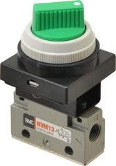 SMC PNEUMATICS - 0.14 CV Rate, 1/8" NPT Inlet Mechanical Valve - 3 Way, 2 Ports - Benchmark Tooling