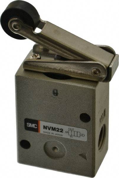 SMC PNEUMATICS - 1.00 CV Rate, 1/4" NPT Inlet Mechanical Valve - 2 Way, 2 Ports, Roller Lever - Benchmark Tooling