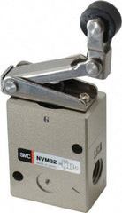 SMC PNEUMATICS - 1.00 CV Rate, 1/4" NPT Inlet Mechanical Valve - 2 Way, 2 Ports, Roller Lever One Way - Benchmark Tooling