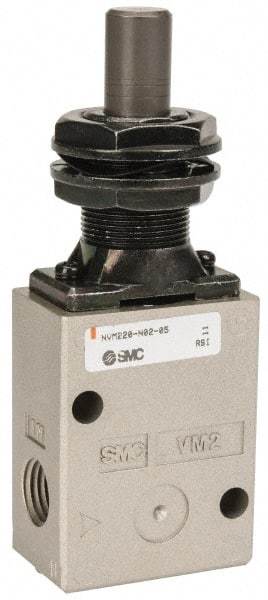 SMC PNEUMATICS - 1.00 CV Rate, 1/4" NPT Inlet Mechanical Valve - 2 Way, 2 Ports, Plunger - Benchmark Tooling