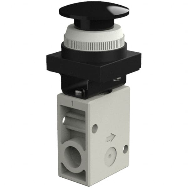 SMC PNEUMATICS - 1.00 CV Rate, 1/4" NPT Inlet Mechanical Valve - 3 Way, 2 Ports, Push Button Mushroom - Benchmark Tooling