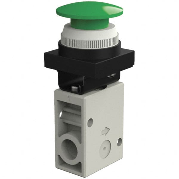 SMC PNEUMATICS - 1.00 CV Rate, 1/4" NPT Inlet Mechanical Valve - 3 Way, 2 Ports, Push Button Mushroom - Benchmark Tooling