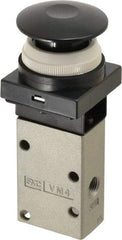 SMC PNEUMATICS - 0.38 CV Rate, 1/4" NPT Inlet Mechanical Valve - 3 Way, 3 Ports, Push Button Mushroom - Benchmark Tooling