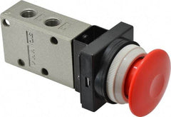 SMC PNEUMATICS - 0.38 CV Rate, 1/4" NPT Inlet Mechanical Valve - 3 Way, 3 Ports, Push Button Mushroom - Benchmark Tooling