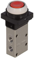 SMC PNEUMATICS - 0.38 CV Rate, 1/4" NPT Inlet Mechanical Valve - 3 Way, 3 Ports, Push Button Flush - Benchmark Tooling