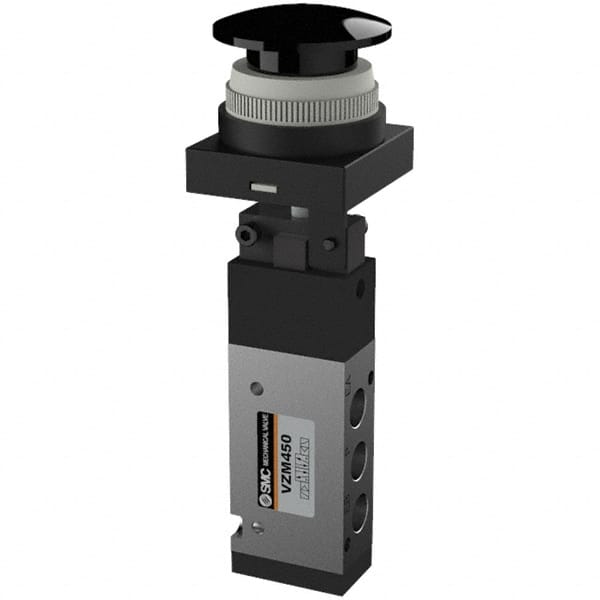 SMC PNEUMATICS - 0.55 CV Rate, 1/8" NPT Inlet Mechanical Valve - 4 Way, 5 Ports, Push Button Mushroom - Benchmark Tooling