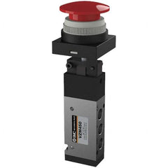 SMC PNEUMATICS - 0.55 CV Rate, 1/8" NPT Inlet Mechanical Valve - 4 Way, 5 Ports, Push Button Mushroom - Benchmark Tooling