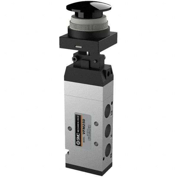 SMC PNEUMATICS - 1.00 CV Rate, 1/4" NPT Inlet Mechanical Valve - 4 Way, 5 Ports, Push Button Mushroom - Benchmark Tooling