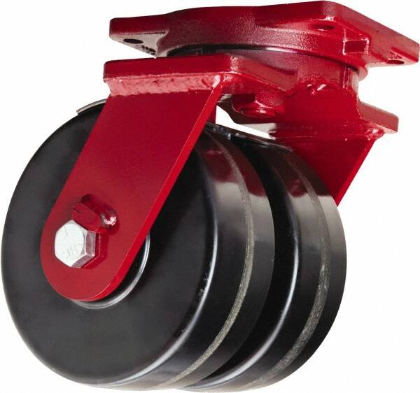 Hamilton - 6" Diam x 3" Wide x 8-1/2" OAH Top Plate Mount Dual Swivel Caster - Phenolic, 4,000 Lb Capacity, Straight Roller Bearing, 6-1/8 x 7-1/2" Plate - Benchmark Tooling