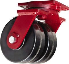 Hamilton - 6" Diam x 3" Wide x 8-1/2" OAH Top Plate Mount Dual Swivel Caster - Phenolic, 4,000 Lb Capacity, Tapered Roller Bearing, 6-1/8 x 7-1/2" Plate - Benchmark Tooling