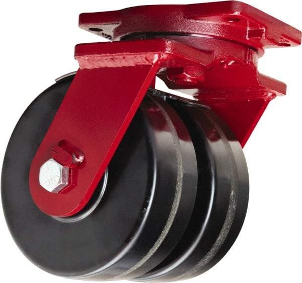 Hamilton - 8" Diam x 3" Wide x 10-1/2" OAH Top Plate Mount Dual Swivel Caster - Phenolic, 4,000 Lb Capacity, Tapered Roller Bearing, 6-1/8 x 7-1/2" Plate - Benchmark Tooling