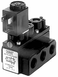 ARO/Ingersoll-Rand - 1/8" Inlet x 1/8" Outlet, Solenoid Actuator, Spring Return, 2 Position, Body Ported Solenoid Air Valve - 24 VDC Input, 32 CFM, 0.9 CV, 4 Way, 150 psi, 3-1/2" Long x 1-15/16" Wide x 3-1/8" High, 0 to 180°F - Benchmark Tooling