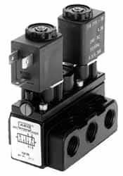 ARO/Ingersoll-Rand - 1/8" Inlet x 1/8" Outlet, Solenoid Actuator, Solenoid Return, 3 Position, Body Ported Solenoid Air Valve - 120 VAC Input, 32 CFM, 0.9 CV, 4 Way, 150 psi, 2-15/16" Long x 1-15/16" Wide x 1-15/16" High, 0 to 180°F - Benchmark Tooling