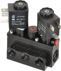 ARO/Ingersoll-Rand - 1/4" Inlet x 1/4" Outlet, Solenoid Actuator, Solenoid Return, 3 Position, Body Ported Solenoid Air Valve - 120 VAC Input, 32 CFM, 0.9 CV, 4 Way, 150 psi, 2-15/16" Long x 1-15/16" Wide x 1-13/16" High, 0 to 180°F - Benchmark Tooling