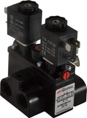 ARO/Ingersoll-Rand - 3/8" Inlet x 3/8" Outlet, Solenoid Actuator, Solenoid Return, 3 Position, Body Ported Solenoid Air Valve - 24 VDC Input, 63 CFM, 1.7 CV, 4 Way, 150 psi, 4" Long x '2-1/2" Wide x 3-5/8" High, 0 to 180°F - Benchmark Tooling