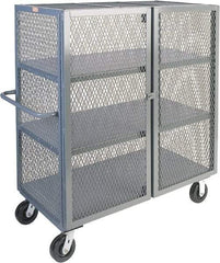 Jamco - 3,000 Lb Capacity, 3 Shelf, 4-Sided Steel Mesh Security Truck - 36" Long x 72" Wide x 57" High, 6" Diam Phenolic Wheels - Benchmark Tooling