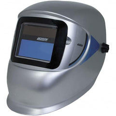 Jackson Safety - 4" Window Width x 3" Window Height, 9 to 13 Shade Auto-Darkening Lens, Fixed Front Welding Helmet - Silver Thermoplastic - Benchmark Tooling