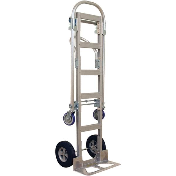 Wesco Industrial Products - 1,000 Lb Capacity 61-1/2" OAH Hand Truck - 18 x 7-1/2" Base Plate, Continuous Handle, Aluminum, Solid Rubber Wheels - Benchmark Tooling