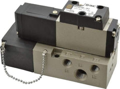 SMC PNEUMATICS - 0.8 CV Flow Rate, Single Solenoid Pilot Operated Valve - 5 Port, 2 Position, Spring Return, 1/4" NPT Inlet, 110 V - Benchmark Tooling