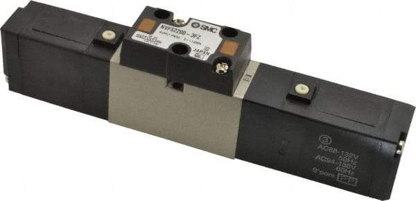 SMC PNEUMATICS - 0.8 CV Flow Rate, Double Solenoid Pilot Operated Valve - 5 Port, 2 Position, 1/4" NPT Inlet, 110 V - Benchmark Tooling