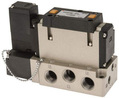 SMC PNEUMATICS - 2 CV Flow Rate, Single Solenoid Pilot Operated Valve - 5 Port, 2 Position, Spring Return, 3/8" NPT Inlet, 24 V - Benchmark Tooling