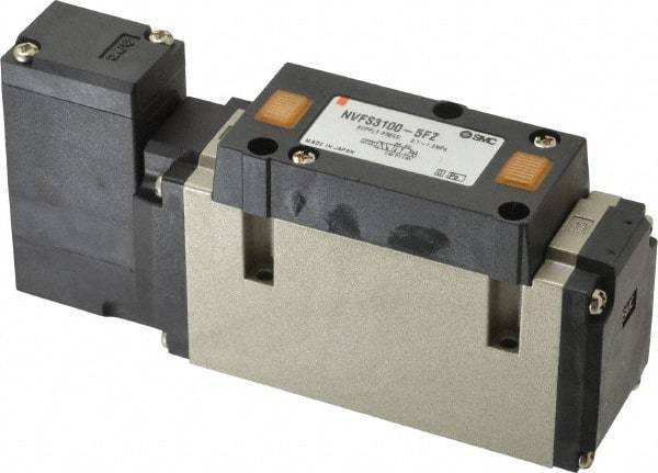 SMC PNEUMATICS - 2 CV Flow Rate, Single Solenoid Pilot Operated Valve - 5 Port, 2 Position, Spring Return, 3/8" NPT Inlet, 24 V - Benchmark Tooling