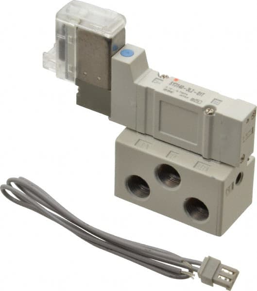 SMC PNEUMATICS - 0.3 CV Flow Rate, Single Solenoid Pilot Operated Valve - 5 Port, 2 Position, Spring Return, 1/8" NPT Inlet, 110 V - Benchmark Tooling