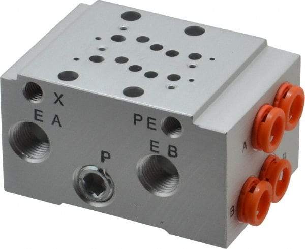 SMC PNEUMATICS - 0.3 CV Flow Rate, 2 Station Pilot Operated Solenoid Valve - 1/4" Push to Connect Inlet, Bar Manifold Base Mounted - Benchmark Tooling