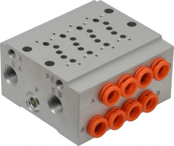 SMC PNEUMATICS - 0.3 CV Flow Rate, 4 Station Pilot Operated Solenoid Valve - 1/4" Push to Connect Inlet, Bar Manifold Base Mounted - Benchmark Tooling