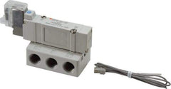 SMC PNEUMATICS - 0.7 CV Flow Rate, Single Solenoid Pilot Operated Valve - 5 Port, 2 Position, Spring Return, 1/4" NPT Inlet, 110 V - Benchmark Tooling