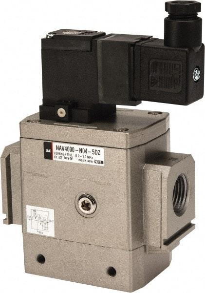 SMC PNEUMATICS - 1/2" Female NPT x 1/8" Gage Port Soft Start-Up Valve - 24V, DC Input, DIN Electrical Entry & 30 to 150 psi - Benchmark Tooling