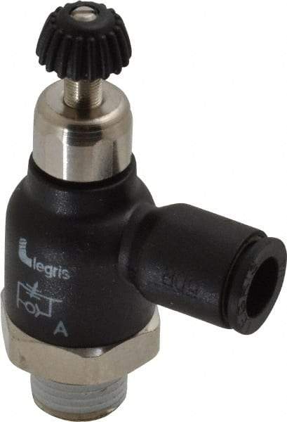 Legris - 1/4" Tube OD x 1/8 Male NPT Compact Meter Out Flow Control Valve - 14.5 to 145 psi, Nylon - Benchmark Tooling