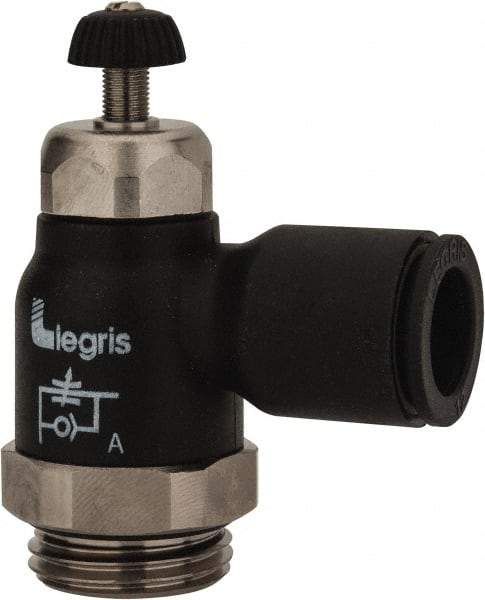 Legris - 12mm Tube OD x 1/2 Male BSPP Compact Meter Out Flow Control Valve - 14.5 to 145 psi, Nylon - Benchmark Tooling