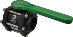 Green Leaf - 2" Pipe, Full Port, Polypropylene Standard Ball Valve - 3 Piece, Inline - One Way Flow, FNPT x FNPT Ends, Lever Handle, 100 WOG - Benchmark Tooling