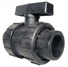 Green Leaf - 1-1/4" Pipe, Full Port, Polypropylene True Union Design Ball Valve - Inline - One Way Flow, FNPT x FNPT Ends, Tee Handle, 125 WOG - Benchmark Tooling