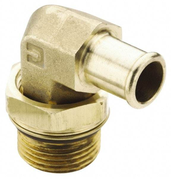 Parker - 9/16-18 Straight Thread Hose Barb x SAE Straight Thread 90° Male Elbow - 1/2" ID Hose, Brass - Benchmark Tooling