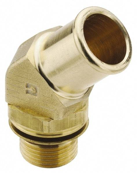 Parker - M18x1.5 Metric Thread Hose Barb x Metric Thread 45° Male Elbow - 3/4" ID Hose, Brass - Benchmark Tooling