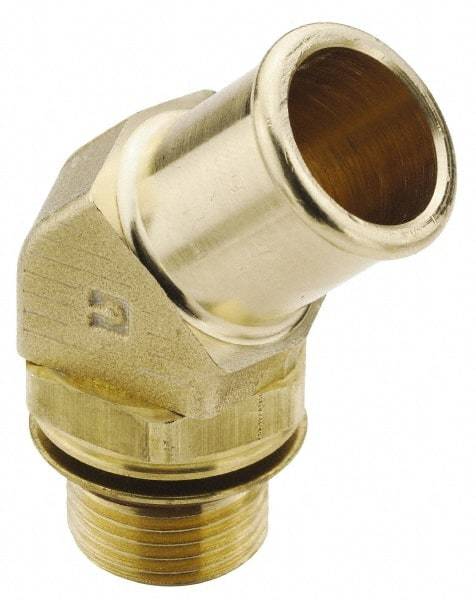 Parker - 3/4-16 Straight Thread Hose Barb x SAE Straight Thread 45° Male Elbow - 5/8" ID Hose, Brass - Benchmark Tooling