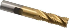 Interstate - 1/2" Diam, Coarse Pitch, 1-1/4" LOC, 4 Flute Cobalt Roughing Square End Mill - TiN Finish, 3-1/4" OAL, 1/2" Shank Diam, Single End - Benchmark Tooling