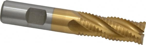 Interstate - 5/8" Diam, Coarse Pitch, 1-5/8" LOC, 4 Flute Cobalt Roughing Square End Mill - TiN Finish, 3-3/4" OAL, 5/8" Shank Diam, Single End - Benchmark Tooling