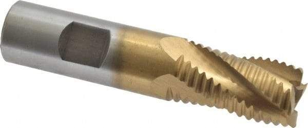 Interstate - 3/4" Diam, Coarse Pitch, 1-1/4" LOC, 4 Flute Cobalt Roughing Square End Mill - TiN Finish, 3-1/2" OAL, 3/4" Shank Diam, Single End - Benchmark Tooling