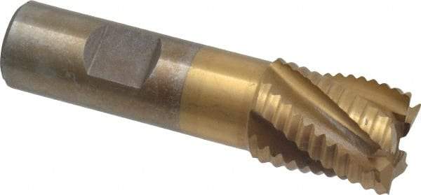 Interstate - 7/8" Diam, Coarse Pitch, 1-1/8" LOC, 5 Flute Cobalt Roughing Square End Mill - TiN Finish, 3-3/8" OAL, 3/4" Shank Diam, Single End - Benchmark Tooling