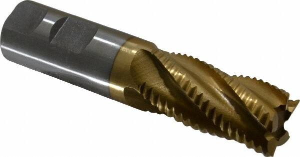 Interstate - 1" Diam, Coarse Pitch, 2" LOC, 5 Flute Cobalt Roughing Square End Mill - TiN Finish, 4-1/2" OAL, 1" Shank Diam, Single End - Benchmark Tooling