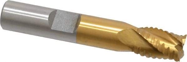 Interstate - 3/8" Diam, Coarse Pitch, 7/16" LOC, 4 Flute Cobalt Roughing Square End Mill - TiN Finish, 2-3/16" OAL, 3/8" Shank Diam, Single End - Benchmark Tooling