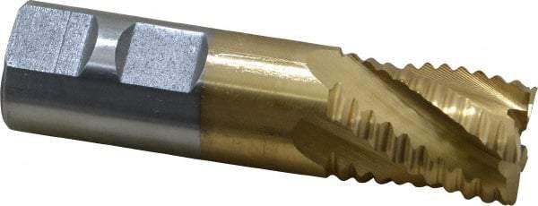 Interstate - 7/8" Diam, Coarse Pitch, 1-1/8" LOC, 5 Flute Cobalt Roughing Square End Mill - TiN Finish, 3-3/8" OAL, 7/8" Shank Diam, Single End - Benchmark Tooling