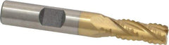 Interstate - 5/16" Diam, 3/4" LOC, 4 Flute Cobalt Roughing & Finishing Square End Mill - TiN Finish, 2-1/2" OAL, 3/8" Shank Diam, Weldon Shank, 30° Helix, Non-Centercutting - Benchmark Tooling