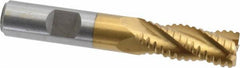 Interstate - 1/2" Diam, 1-1/4" LOC, 4 Flute Cobalt Roughing & Finishing Square End Mill - TiN Finish, 3-1/4" OAL, 1/2" Shank Diam, Weldon Shank, 30° Helix, Non-Centercutting - Benchmark Tooling