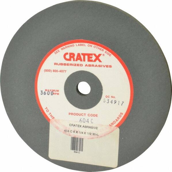 Cratex - 6" Diam x 1/2" Hole x 1/4" Thick, Surface Grinding Wheel - Silicon Carbide, Coarse Grade, 3,600 Max RPM, Rubber Bond, No Recess - Benchmark Tooling