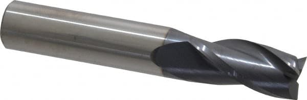 SGS - 1/2", 1" LOC, 1/2" Shank Diam, 3" OAL, 3 Flute, Solid Carbide Square End Mill - Single End, AlTiN Finish, Spiral Flute, 30° Helix, Centercutting, Right Hand Cut, Right Hand Flute, Series 5 - Benchmark Tooling