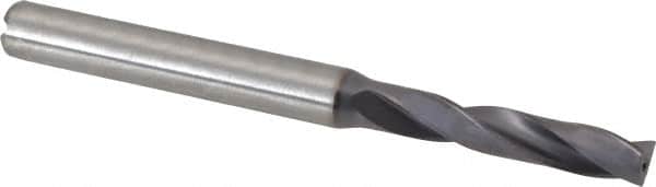 Kennametal - 3/16" 180° Spiral Flute Solid Carbide Screw Machine Drill Bit - TiAlN Finish, Right Hand Cut, 1-7/64" Flute Length, 66mm OAL, Flat-Bottom Point, Straight Shank, Through Coolant - Benchmark Tooling